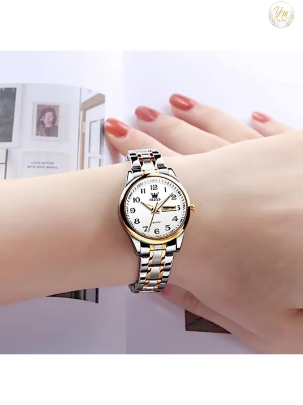 Women's Quartz Wrist Watch with Date and Day Display Stainless Steel Bracelet